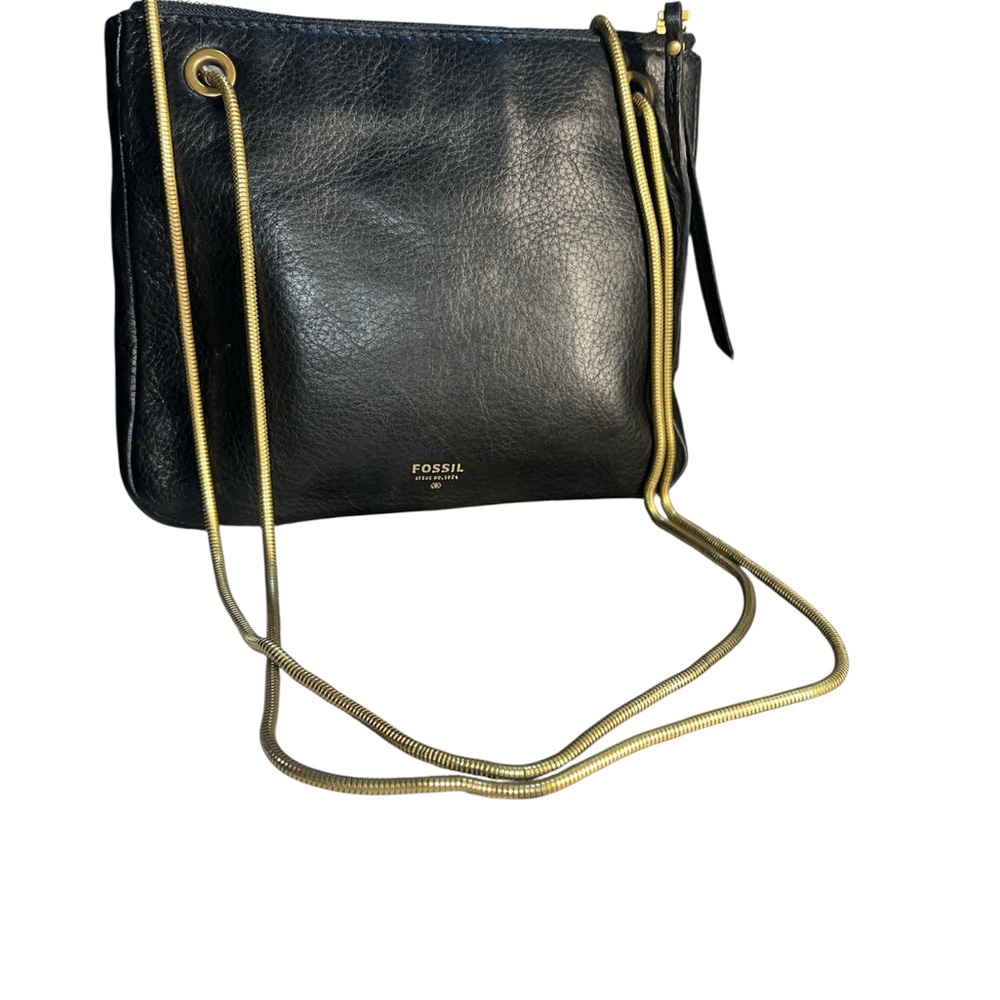 Vintage Fossil Black and Gold Crossbody Bag with Structured Design